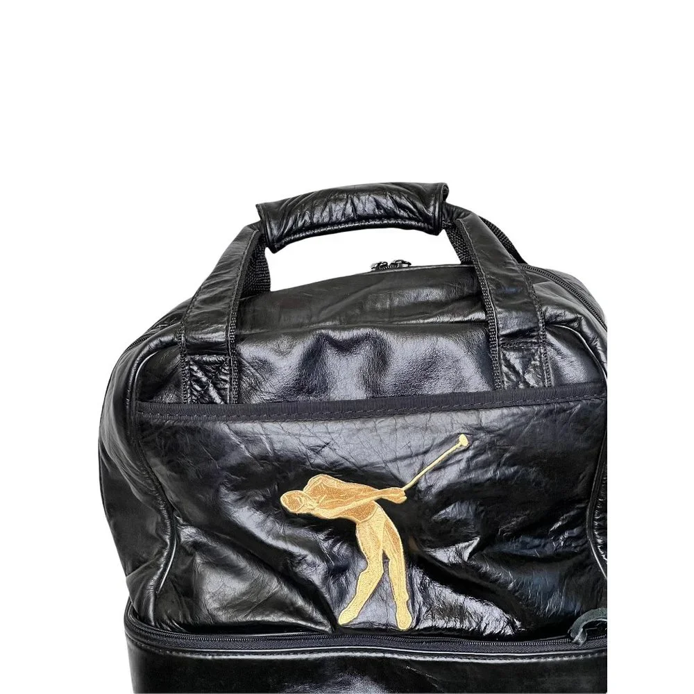 Belding Sports Vintage 1970's Custom Grain Black Leather Golf Gym Tote Bag